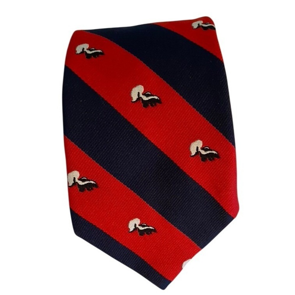 Vintage 1982 Alynn Neckwear Skunk Stripe Tie Red Navy Blue Novelty Prep Mens